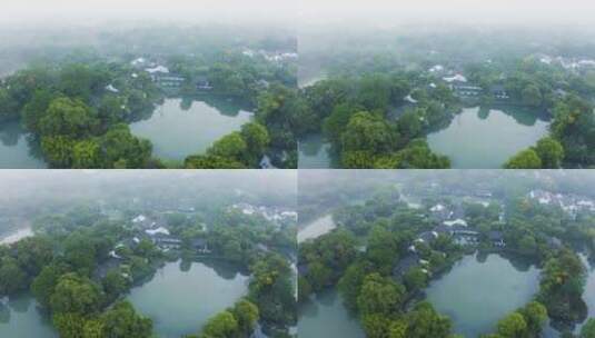 杭州西溪湿地公园初秋晨曦晨雾航拍高清在线视频素材下载