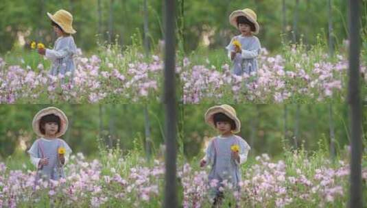 4K唯美画面儿童在花丛中高清在线视频素材下载