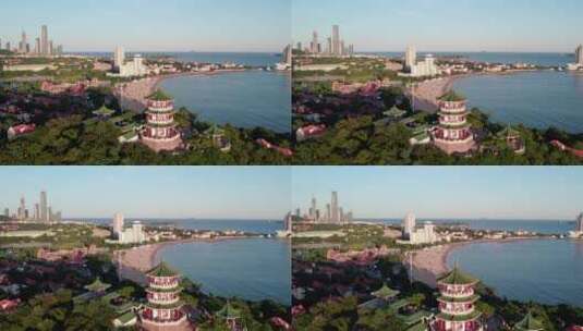 航拍青岛汇泉湾风景全景大画幅 4k高清在线视频素材下载