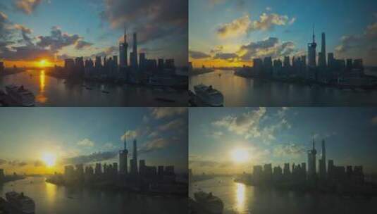 日出时分的上海。城市陆家嘴区高清在线视频素材下载