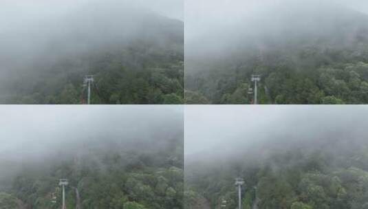 雨后森林缆车航拍雾天山林观光索道高清在线视频素材下载