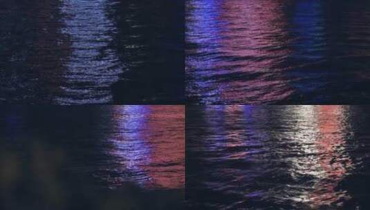夜晚的霓虹灯照在水面上4k视频素材高清在线视频素材下载