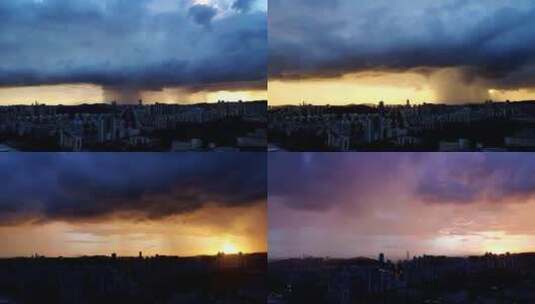 夕阳下城市上空暴雨来袭的延时摄影高清在线视频素材下载