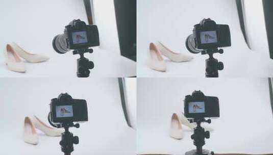 相机监视器的特写镜头在家庭工作室显示女鞋的照片高清在线视频素材下载