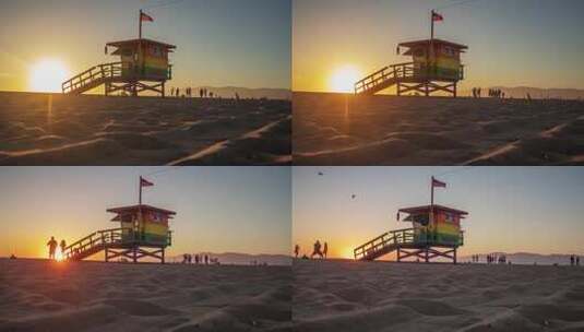 海滩上日落延时拍摄高清在线视频素材下载