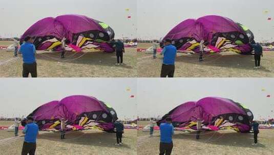 第40届潍坊国际风筝会开幕，巨型风筝飞上天高清在线视频素材下载