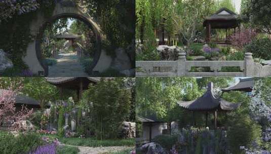 唯美中式园林景观 中式花园 三维庭院 亭子高清在线视频素材下载
