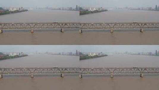 航拍浙江杭州钱塘江大桥高清在线视频素材下载