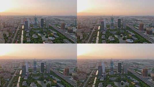 上海浦东金桥日落光影航拍高清在线视频素材下载
