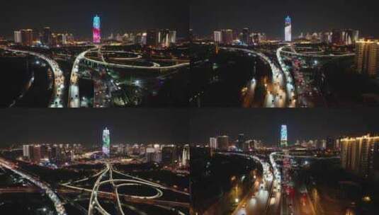 郑州夜景 城市夜景 繁华城市 车辆 大玉米高清在线视频素材下载