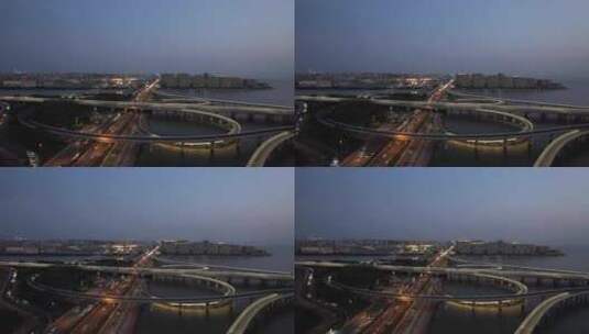 山东青岛城市夜幕降临夜景交通航拍 高清在线视频素材下载
