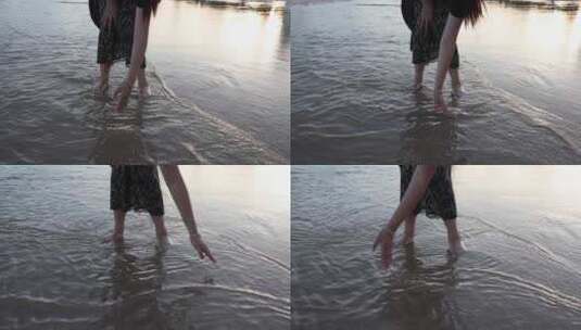 亚洲美女海边沙滩玩水高清在线视频素材下载