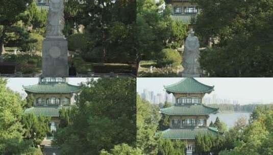 航拍拍武汉东湖屈原雕塑高清在线视频素材下载