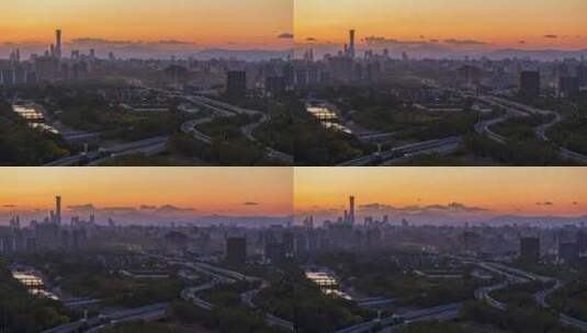 实拍夕阳下的北京国贸CBD延时高清在线视频素材下载