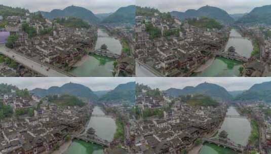 湖南吉首凤凰古镇景点航拍高清在线视频素材下载