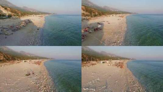 阿尔巴尼亚海滩岸边的人们高清在线视频素材下载