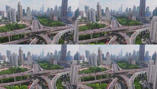 航拍上海高架桥车流高清在线视频素材下载