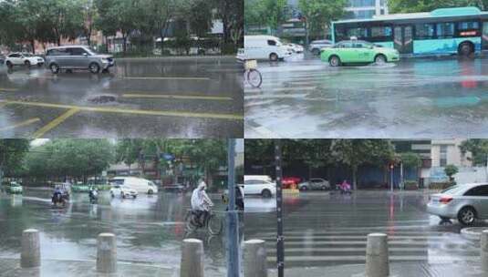 西安大雨路面积水高清在线视频素材下载