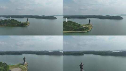 鄱阳湖国家湿地公园饶娥雕像航拍湖泊风景高清在线视频素材下载