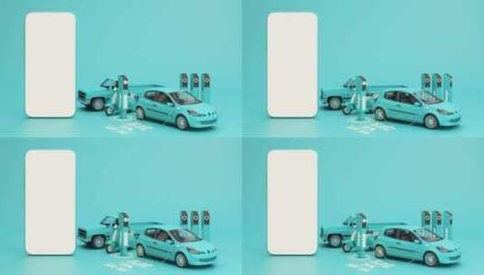 有空白展示板的新能源汽车充电3d渲染高清在线视频素材下载