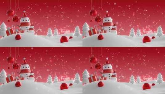 圣诞节下雪和雪人的动画背景高清在线视频素材下载