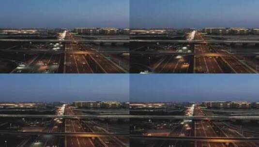 山东青岛北站交通夜景竖屏航拍高清在线视频素材下载