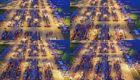 海南儋州市洋浦港航拍集装箱物流自贸港夜景高清在线视频素材下载