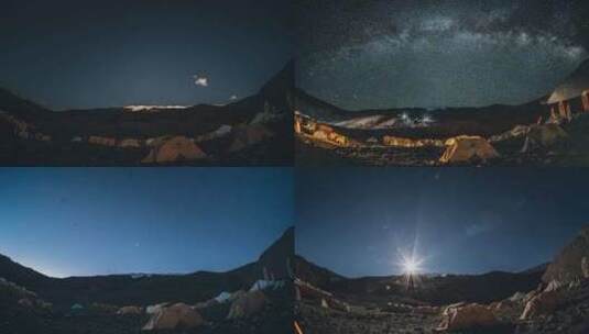 新疆慕士塔格雪山日落星空日出延时高清在线视频素材下载