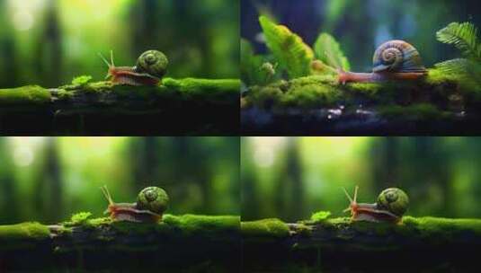 4K励志蜗牛春天森林中爬行软体动物高清在线视频素材下载