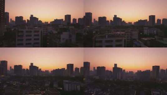 日出黎明前的城市航拍高清在线视频素材下载