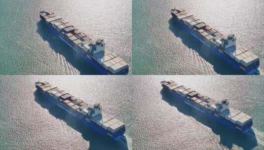 航拍天津港海上货运集装箱船高清在线视频素材下载
