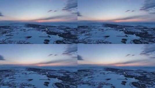 海拉尔河湿地冬天雪景日落晚霞高清在线视频素材下载