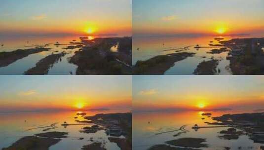 苏州太湖国际会议中心日落航拍01高清在线视频素材下载