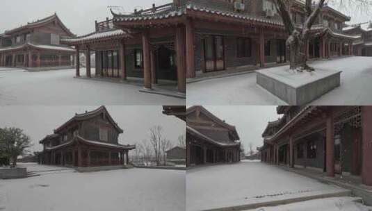 空镜户外大雪天气古建筑素材高清在线视频素材下载