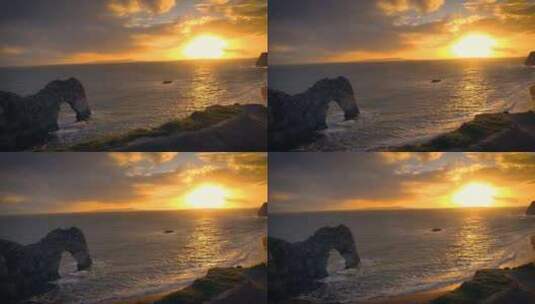 从英国多塞特郡杜德尔门的悬崖上欣赏日落的高清在线视频素材下载