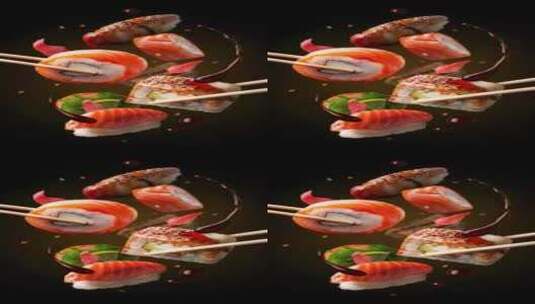 3d动画各式各样的寿司卷美食高清在线视频素材下载