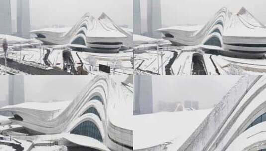 长沙梅溪湖国际文化艺术中心雪景高清在线视频素材下载
