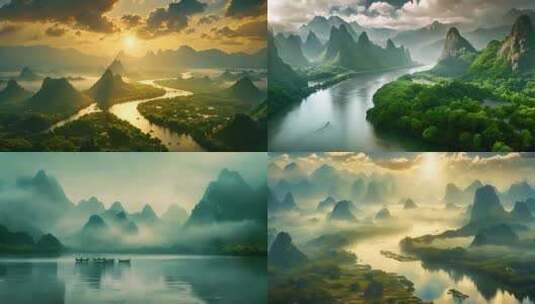 桂林山水桂林风光桂林航拍风光风景高清在线视频素材下载