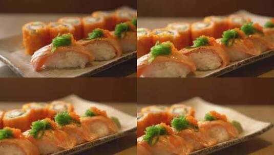美味的三文鱼寿司高清在线视频素材下载