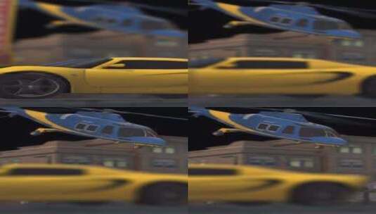 黄色跑车和直升机在城市3D动画垂直在Al高清在线视频素材下载