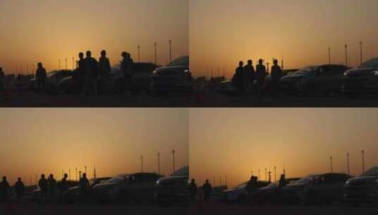 黄昏夕阳下傍晚行人路过走路剪影特写高清在线视频素材下载