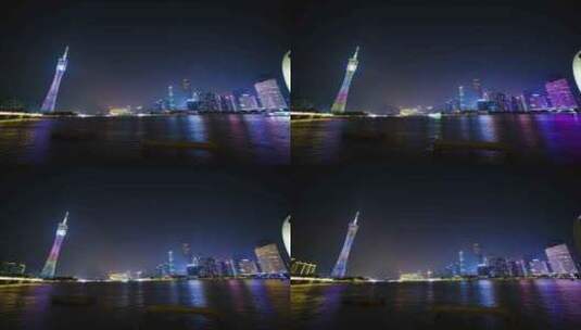 广州城市夜景珠江新城高楼建筑江景高清在线视频素材下载