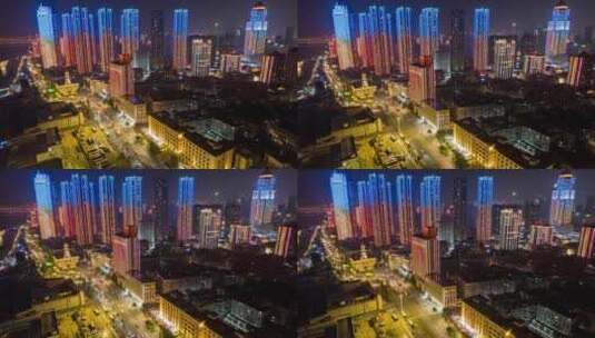 8K武汉汉口繁华城市风光夜景航拍延时高清在线视频素材下载
