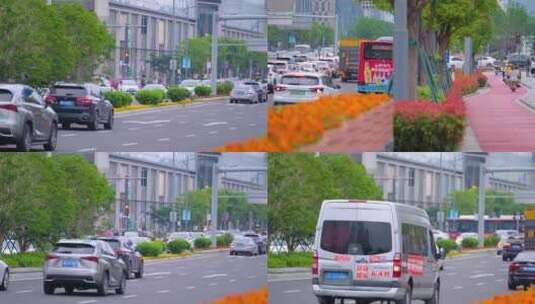 城市马路街道街头街景上班下班高峰期汽车车高清在线视频素材下载