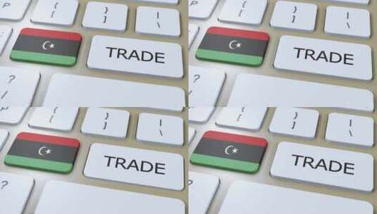 按钮3D动画上的利比亚国旗和贸易文本高清在线视频素材下载
