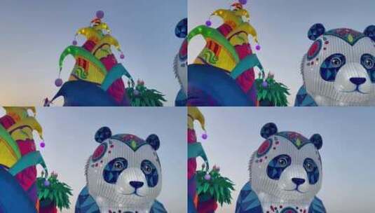 竹笋熊猫造型彩灯高清在线视频素材下载