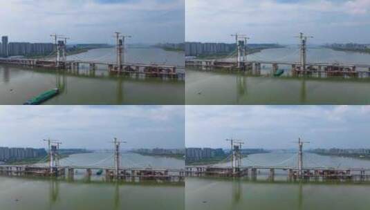 建设中的南昌洪州大桥航拍延时高清在线视频素材下载