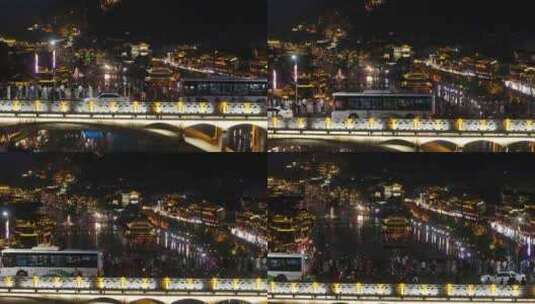 凤凰古城南华江夜景航拍高清在线视频素材下载