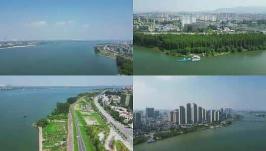 湖北襄阳汉江风光航拍高清在线视频素材下载
