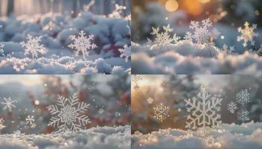 冬天雪花雪景下雪天冰晶雪花特写空镜头唯美高清在线视频素材下载